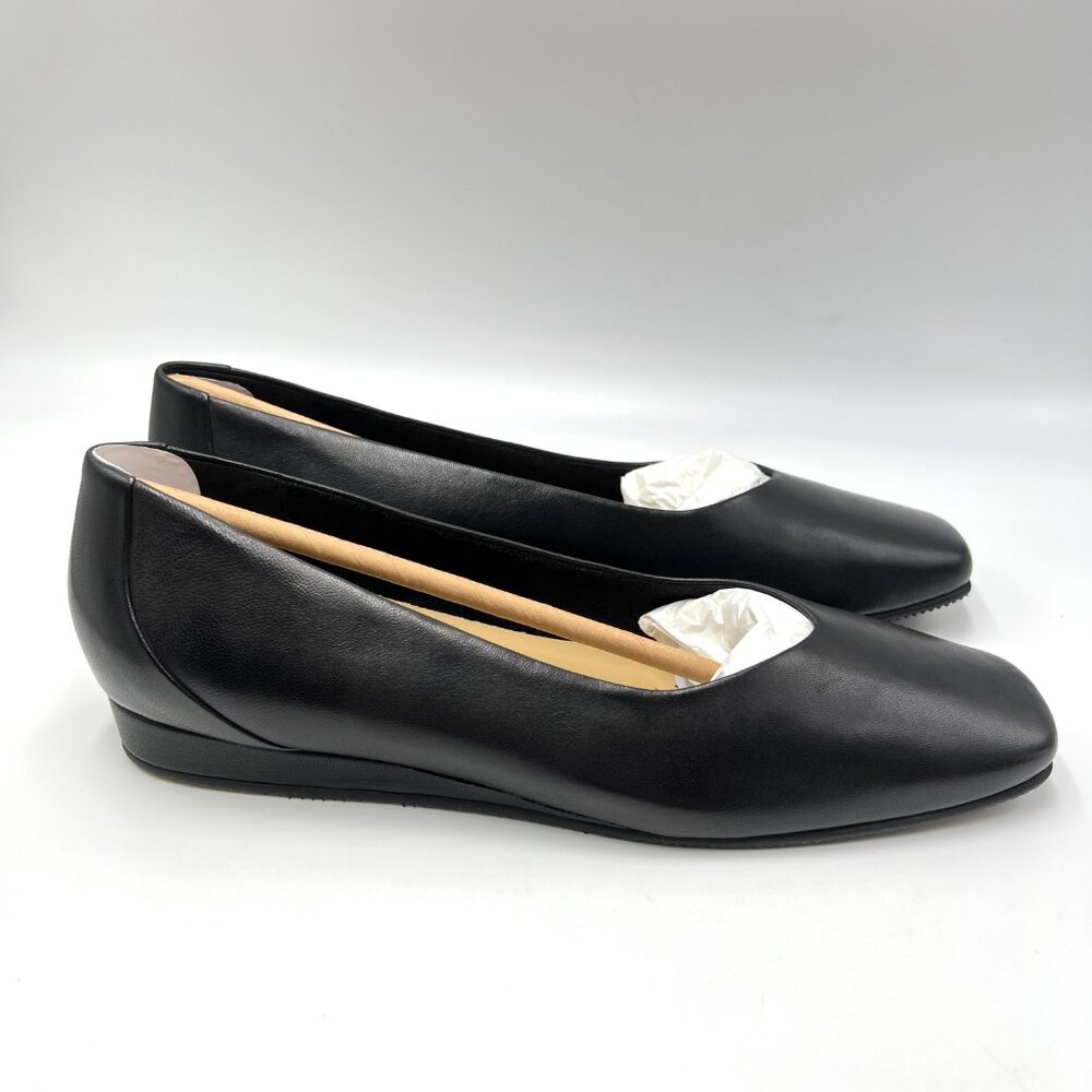 10N 10 NARROW WIDTH Softwalk Womens Black Leather Square Toe‎ Flats Shoes